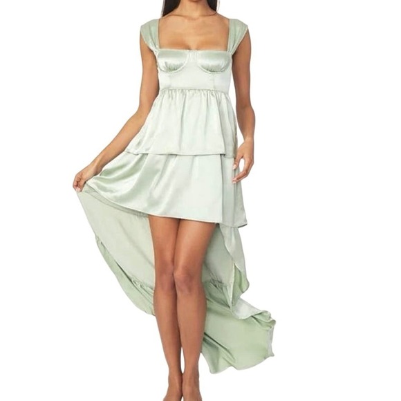 NWT WeWoreWhat REVOLVE Satin Charmeuse Corset High Low Maxi Dress - Sz 2 - Picture 1 of 4